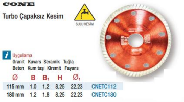 Cone Turbo Çapaksız Kesim Elmas Daire Testereler(Ölçü Seçeneklerine Bakınız)