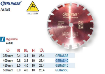 Gerlinger Asfalt İçin Elmas Daire Testereler(Ölçü Seçeneklerine Bakınız)