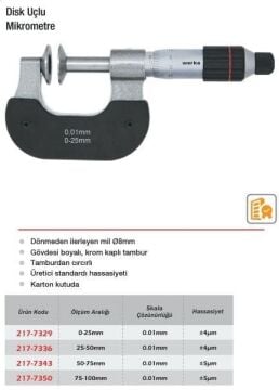 Werka Disk Uçlu Mikrometreler (Ölçü Seçeneklerine Bakınız)