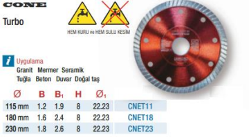 Cone Turbo Elmas Daire Testereler (Ölçü Seçeneklerine Bakınız)
