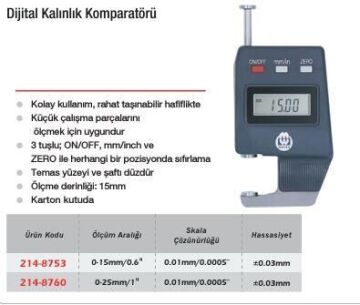 Werka Dijital Kalınlık Komparatörü (Ölçü Seçeneklerine Bakınız) 0-15x0.01mm