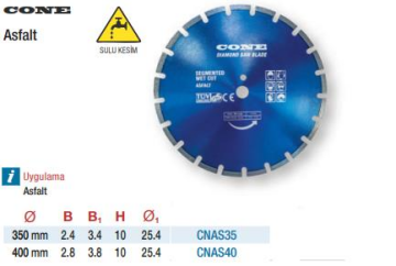 Cone Asfalt İçin Elmas Daire Testereler (Ölçü Seçeneklerine Bakınız) 350mm
