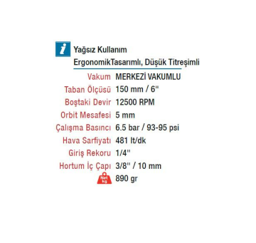 Emax ET-2705 Havalı 150mm (6'') Daire Zımpara Tabancası Makinesi