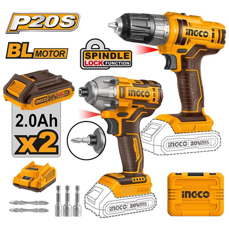 ingco COSLI230708 Li-ion Akülü 2 li Kombo Set - Matkap ve Vidalama 20V 2