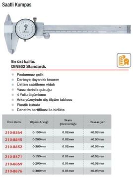Werka Saatli Kumpas 0.01mm (Ölçü Seçeneklerine Bakınız)