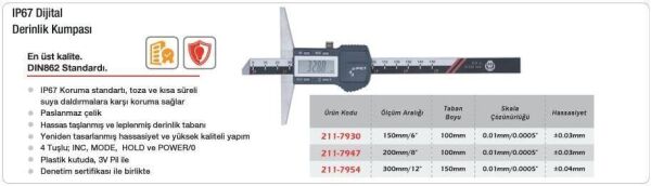 Werka IP67 Dijital Derinlik Kumpası(Ölçü Seçeneklerine Bakınız)