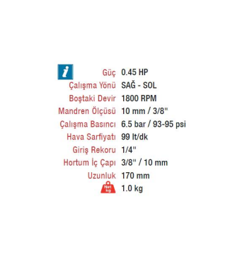 Emax ET-1238P 10 mm. 1800 RPM Kompozit Kabzalı Havalı Matkap