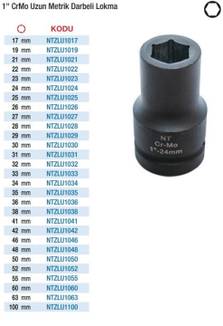 NT Tools 1'' Havalı Metrik Darbeli Uzun Lokmalar  (Ölçü Seçeneklerine Bakınız) 48mm