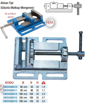 DW Machinery Alman Tip Sütunlu Matkap Mengeneleri(Ölçü Seçeneklerine Bakınız)