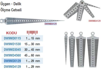 DW Measuring Üçgen - Delik Cetvelleri (Ölçü Seçeneklerine Bakınız) 1 … 29mm (4 Parça)