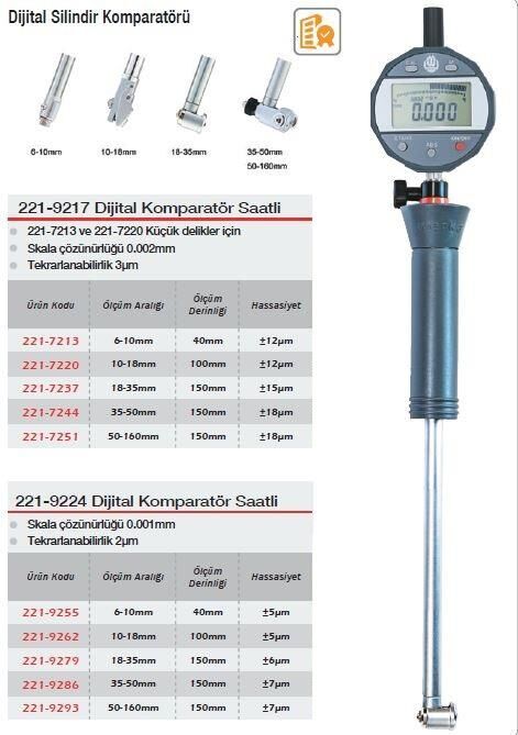 Werka Dijital Silindir Komparatörü Dijital komparatör Saatli(Ölçü Seçeneklerine Bakınız) 10-18x0.002mm