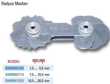 DW Measuring Radyus Mastarları(Ölçü Seçeneklerine Bakınız)