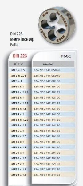 Werka DIN223 %5 Kobaltlı Metrik İnce Diş Pafta(Ölçü Seçeneklerine Bakınız)