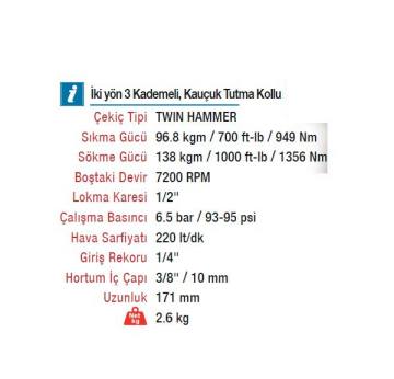 Emax ET-1545 1/2'' 138 kg. 7200 RPM Ağır H. Havalı Somun Sökme