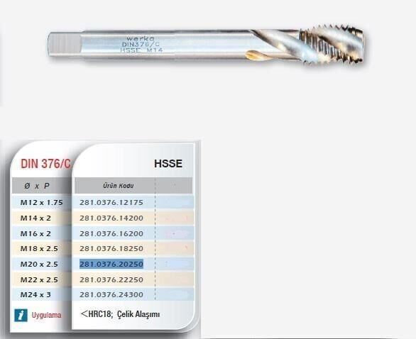 Werka DIN376/C HSS-E 35° Helis Makine Kılavuzu (Ölçü Seçeneklerine Bakınız)