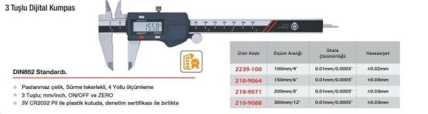Werka 3 Tuşlu Dijital Kumpas (Ölçü Seçeneklerine Bakınız)