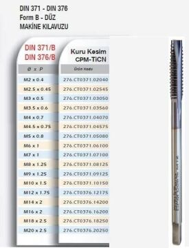 Werka DIN371/B -376/B HSSE-TiCN Kuru Kesim Düz Makine Kilavuzu - Metrik (Ölçü Seçeneklerine Bakınız) M10 x 1.5