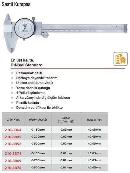 Werka Saatli Kumpas 0.02mm (Ölçü Seçeneklerine Bakınız)
