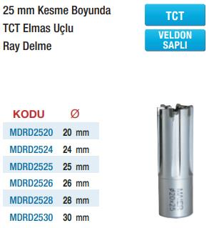 Maier 25 mm Kesme Boyunda T.C.T. Elmas Uçlu Ray Delmeler (Ölçü Seçeneklerine Bakınız) 20mm