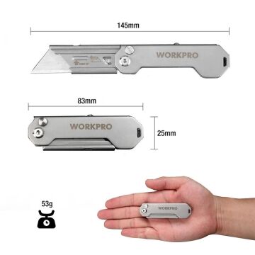 WORKPRO WP211016 Paslanmaz Çelik Gövde Katlanır Rötuş Maket Bıçağı