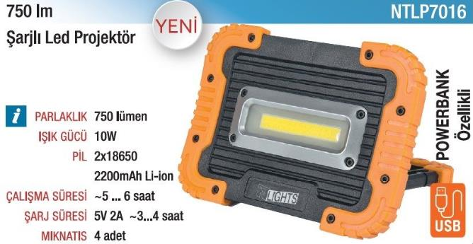 NT Lights NTLP7016 750 Lümen Şarjlı Led Porjektör