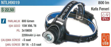NT Lights NTLH9018 800 Lümen Kafa Feneri