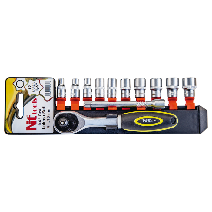 NT Tools NCSET61 12 Parça 1/4'' Altı Köşe CR-V Lokma Seti