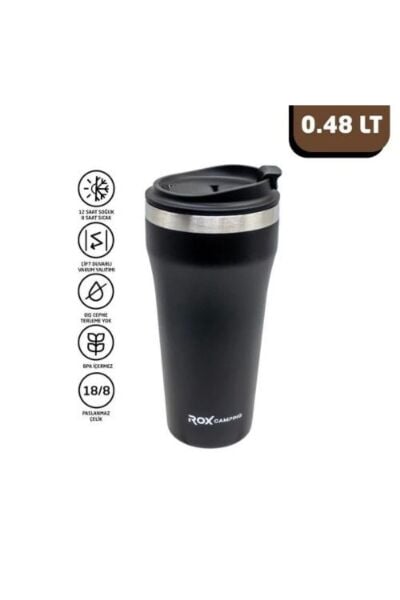 Rox Camping 0190 Kahve Termosu 0.48 Lt- Siyah