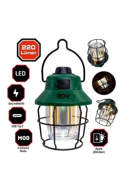 Rox Şarjlı Retro Outdoor Kamp Feneri 220 Lümen