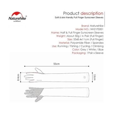 Naturehike UPF50+ Full Finger Güneş Koruma Kollukları