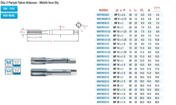 Maier DIN2181 Düz Kanal 2 Parçalı Takım -Metrik İnce Diş - HSS Makine Kılavuzları  (Ölçü Seçeneklerine Bakınız)