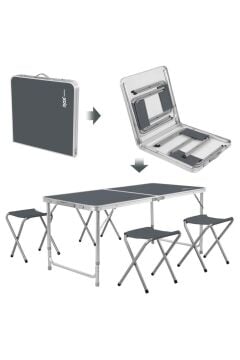Rox Camping 0313 Tabureli Yükseklik Ayarlı Katlanır Kamp Masası Seti