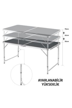 Rox Camping 0313 Tabureli Yükseklik Ayarlı Katlanır Kamp Masası Seti