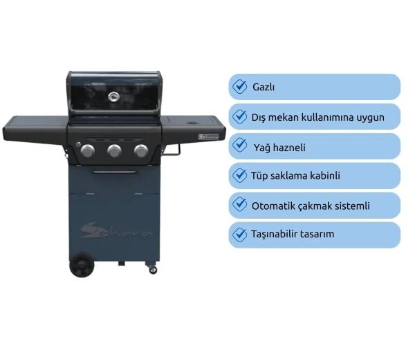 Aygaz X350 Klasik Barbekü - Gri Mavi - LED Işıklı Düğmeli
