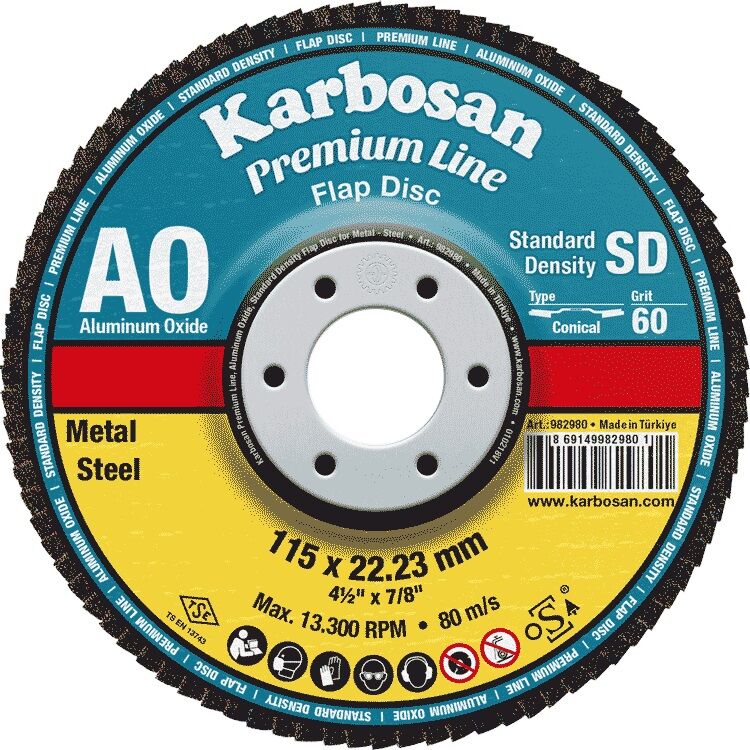 Karbosan Karbosan 982980 Premium Line AO Standart Yoğunluk Flap Disk 115 mm 60 Kum - 10'lu Paket En Ucuz Fiyatları ve Özellikleri