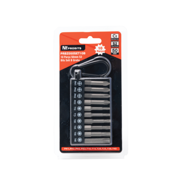 NTProbits 10 Parça 50mm S2 Manyetik Bits Seti - B Grubu PRBZ050SET10B