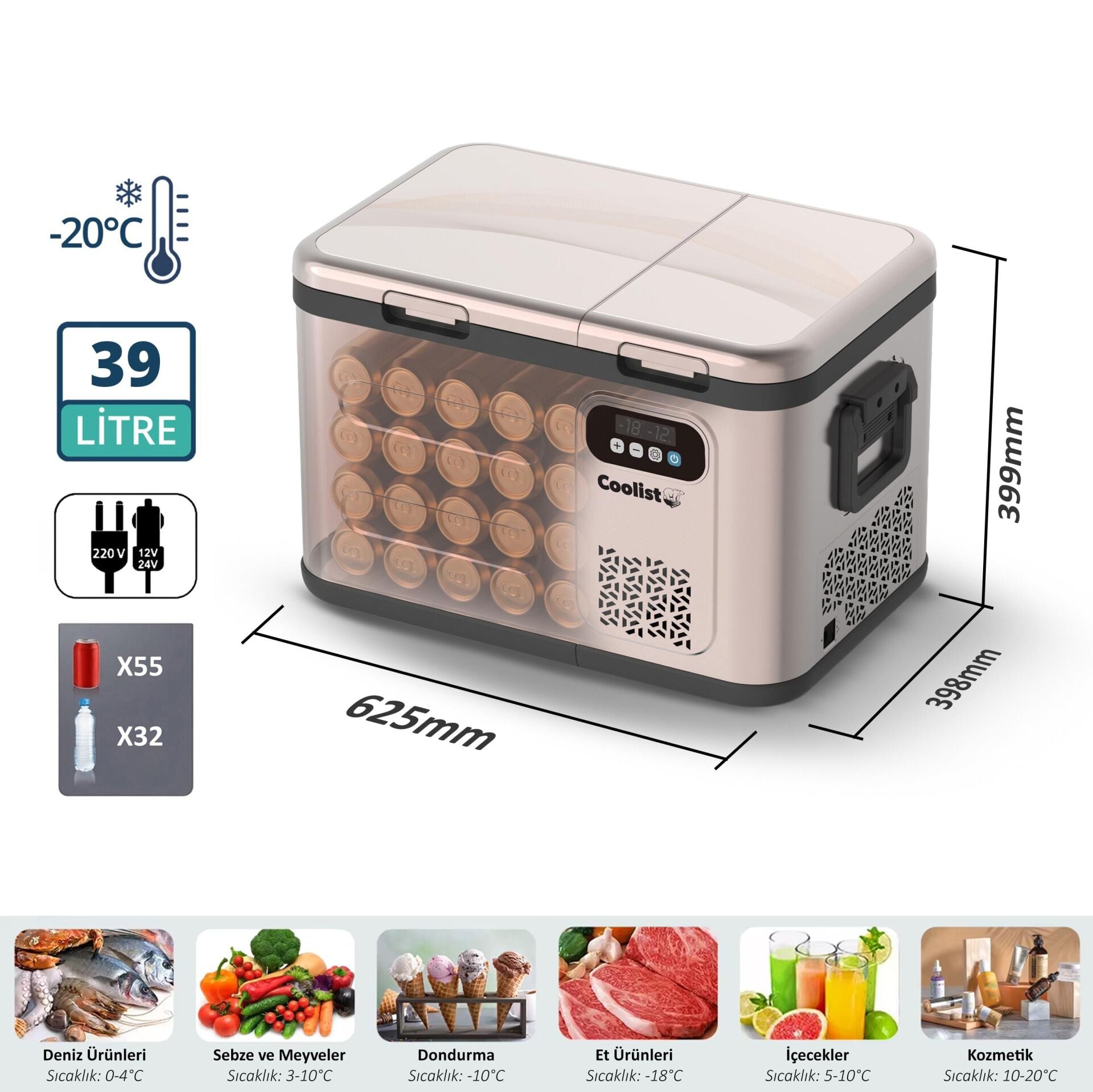 Coolist CLK40D 39L Çift Bölmeli Oto Buzdolabı