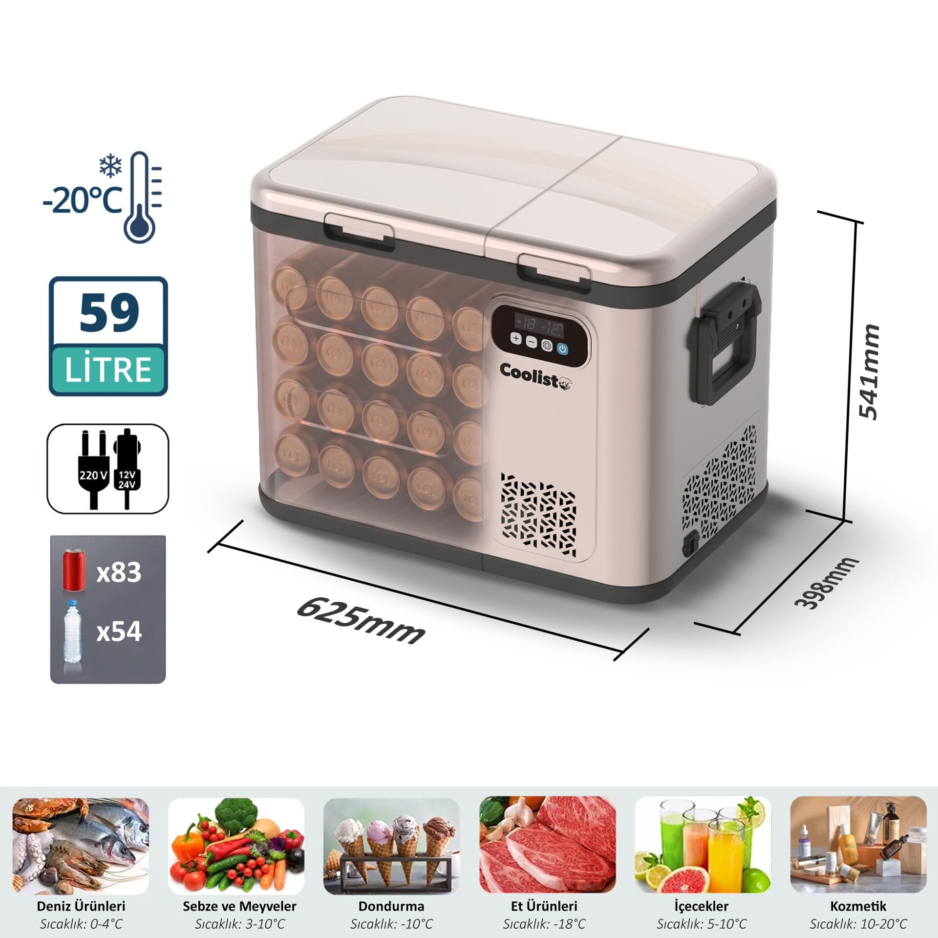 Coolist CLK60D 59L Çift Bölmeli Oto Buzdolabı