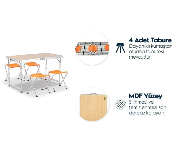 Aygaz Katlanabilir Kamp Masası ve 4'lü Tabure Seti