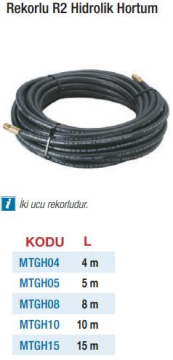 Mitapomp R2 Hidrolik Rekorlu Hortumlar (Ölçü Seçeneklerine Bakınız) 8m