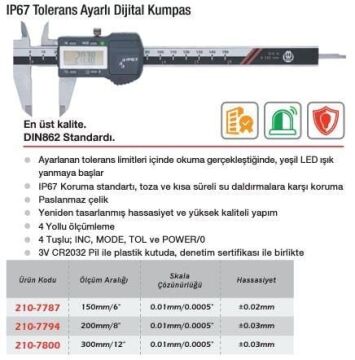 Werka IP67 Tolerans Ayarlı Dijital Kumpas(Ölçü Seçeneklerine Bakınız)