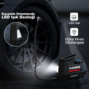KOBB KB180 12Volt 150 PSI Ayarlanabilir Dijital Basınç Göstergeli Lastik Şişirme Pompası