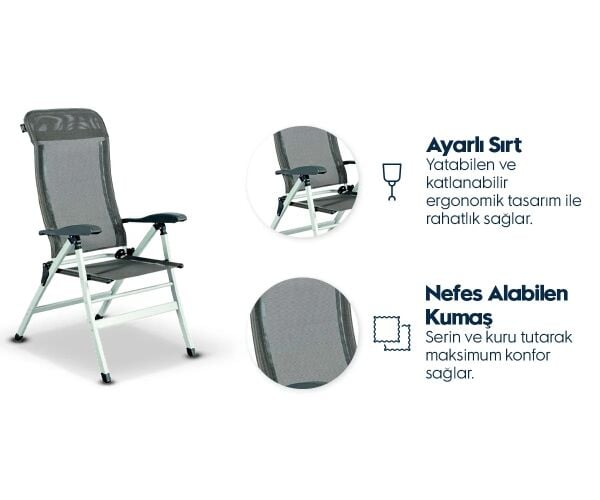 Aygaz 7 Kademeli Ayarlanabilir, Katlanır Kamp Sandalyesi - 120 kg Kapasiteli