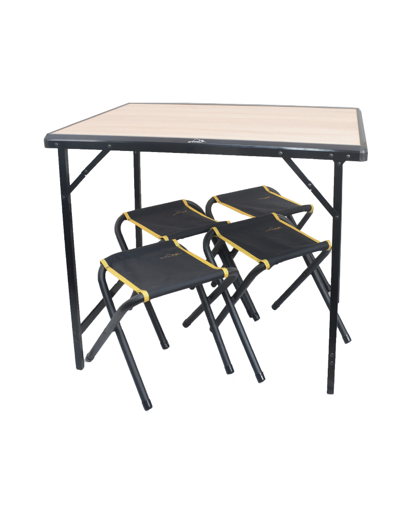 CAMPOUT Mdf Katlanır Masa Küçük + 4 Katlanır Tabure Set