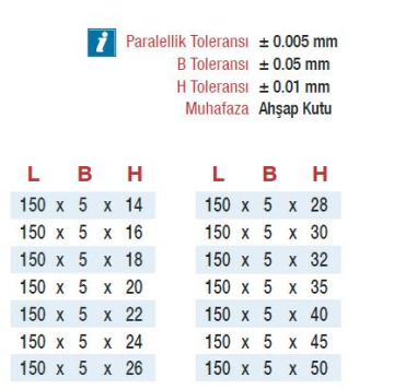 DW Measuring DW7961 150 x 5 mm. 14 Çift Metrik Paralel Set