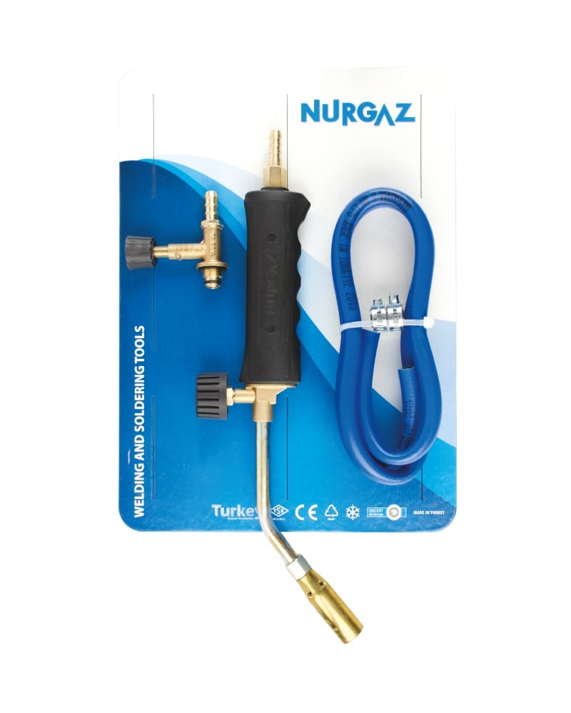 NURGAZ PROPAN TAV VE KAYNAK SETİ 17 MM BAŞLIKLI HORTUM KELEPÇE MUSLUK DAHİL