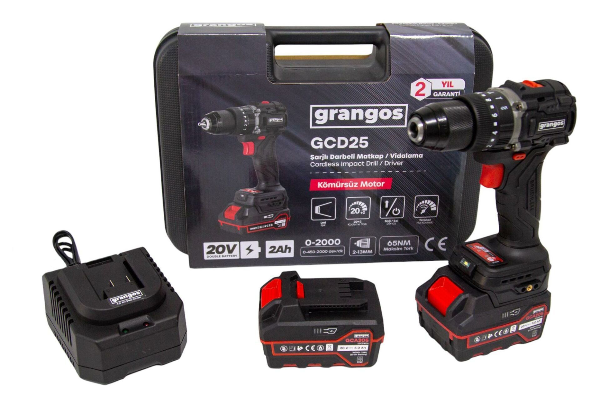 Grangos GCD25-F2 20V 5 Ah Çift Akülü Darbeli Matkap
