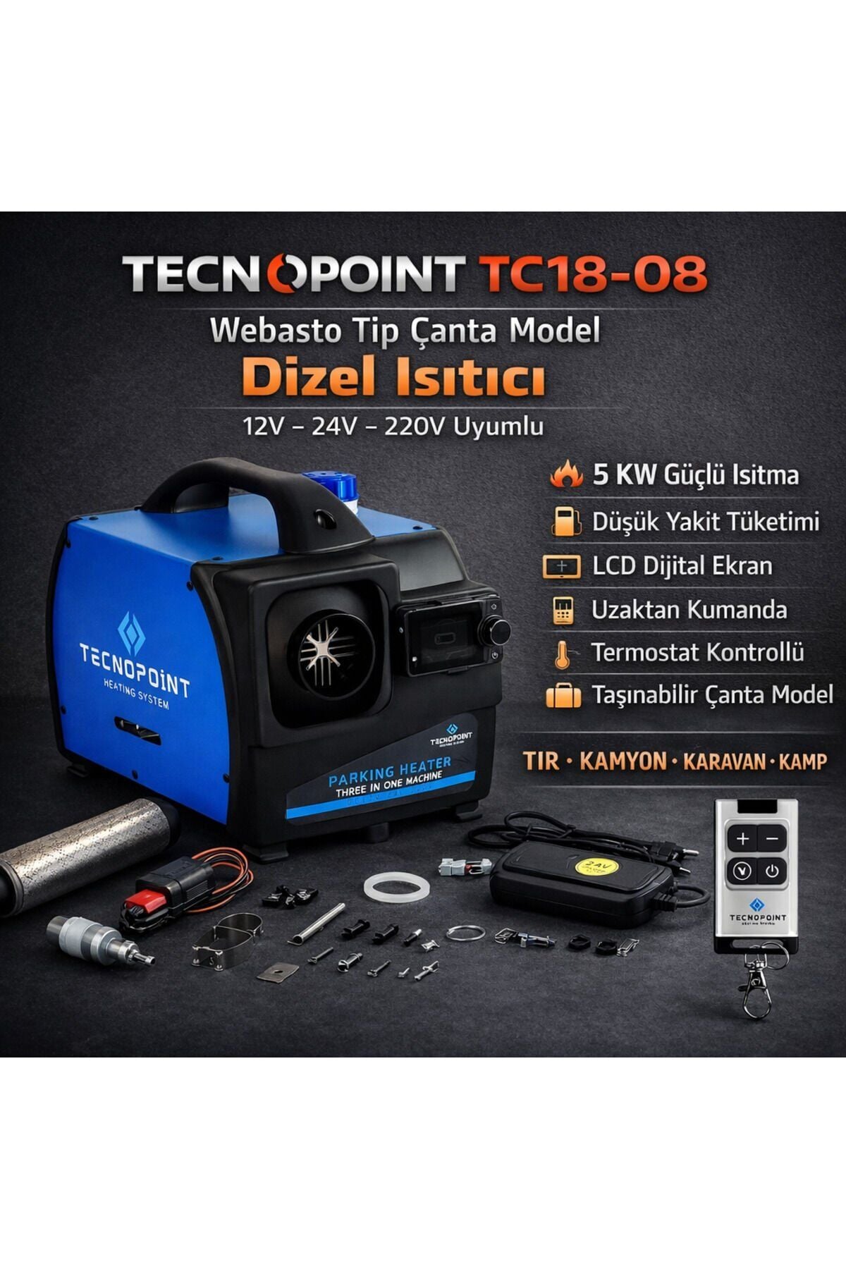 Tecnopoint Tecnopoint Taşınabilir Portatif Dizel Isıtıcı Çanta Tipi(seyyar Webasto Tipi ) En Ucuz Fiyatları ve Özellikleri