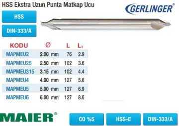 Maier HSS - Extra Uzun Punta Matkap Uçları  (Ölçü Seçeneklerine Bakınız)
