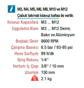 Emax ET-1312 Havalı M3-M12 Klavuz Çekme Diş Açma Seti